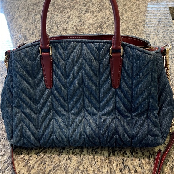 COACH sage carryall with quilting denim and leather crossbody satchel - Picture 14 of 15